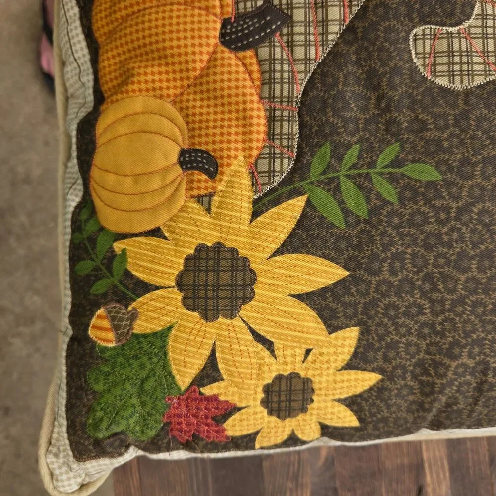 Set of 2 Fall Harvest Pillows Pumpkin Turkey Sunflower Thanksgiving 17x17